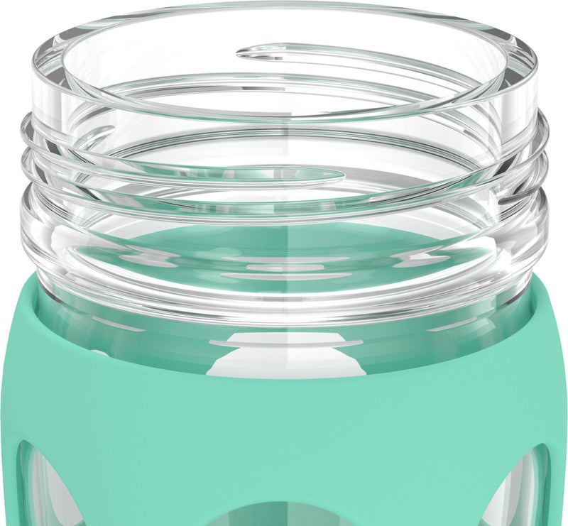 Lifefactory 22-Ounce Glass Water Bottle with Active Flip Cap and Protective Silicone Sleeve, Sea Green - Image 1